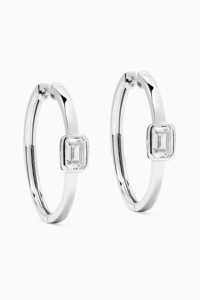 

Single Stone Hoop Earrings in Rhodium-plated Brass, Silver