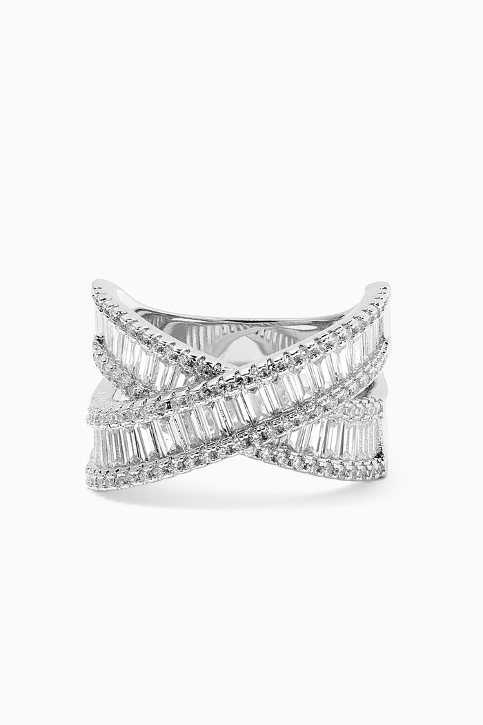 

Interlace Baguette Ring in Rhodium-plated Brass, Silver