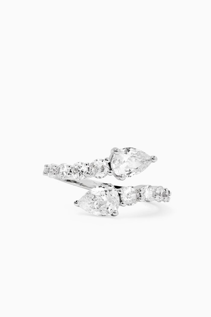 

Double-pear CZ Open Ring in Rhodium-plated Brass, Silver