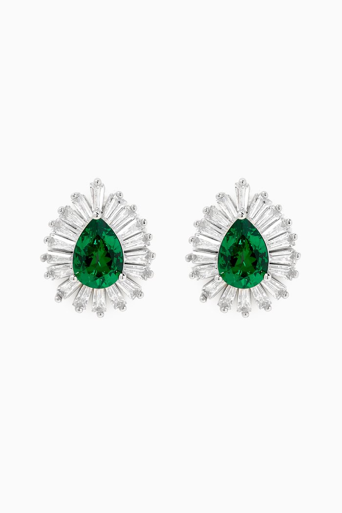 

Pear-cut Stud Earrings in Rhodium-plated Brass, Green