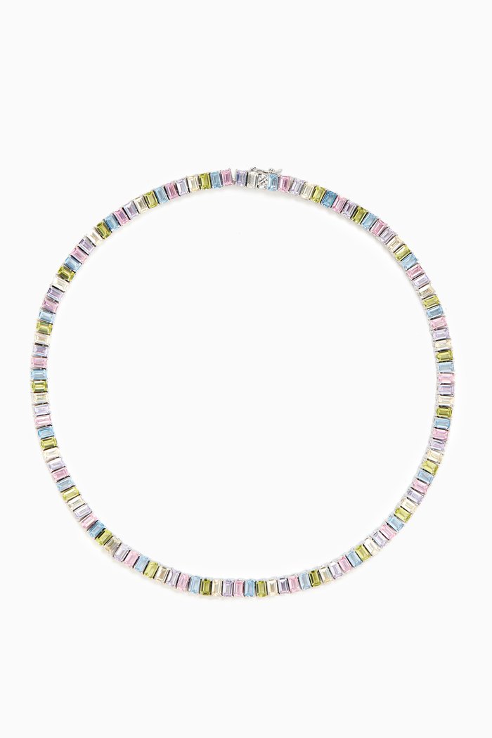 

Stone Tennis Necklace in Rhodium-plated Brass, Multicolour