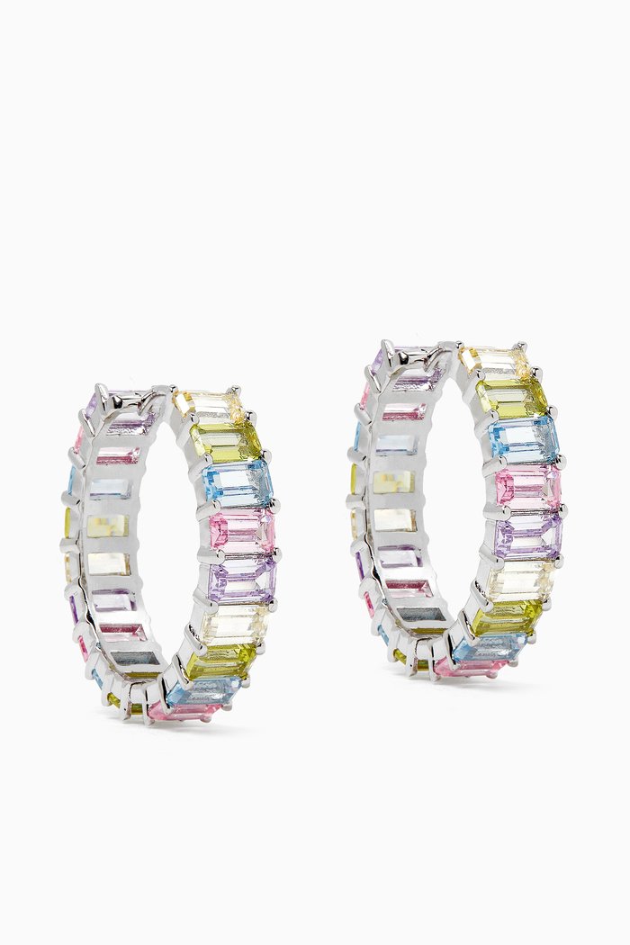 

Stone Hoop Earrings in Rhodium-plated Brass, Multicolour