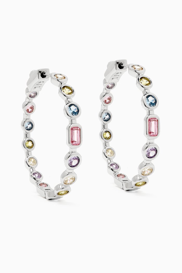 

Stone Hoop Earrings in Rhodium-plated Brass, Multicolour
