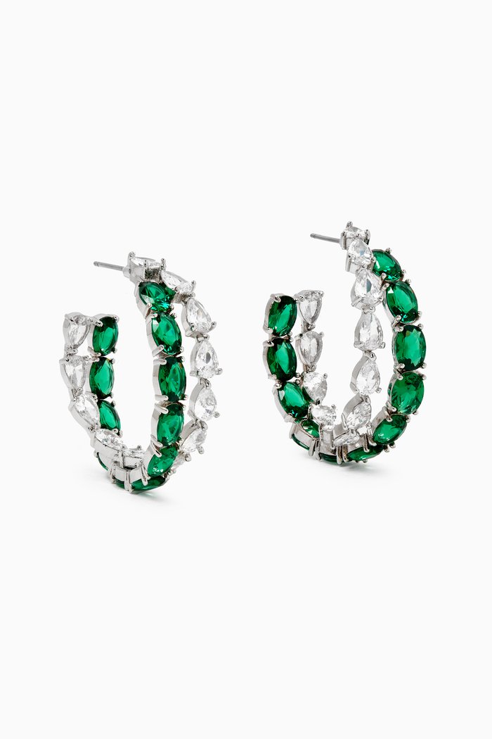 

Double Hoop Earrings in Rhodium-plated Brass, Green
