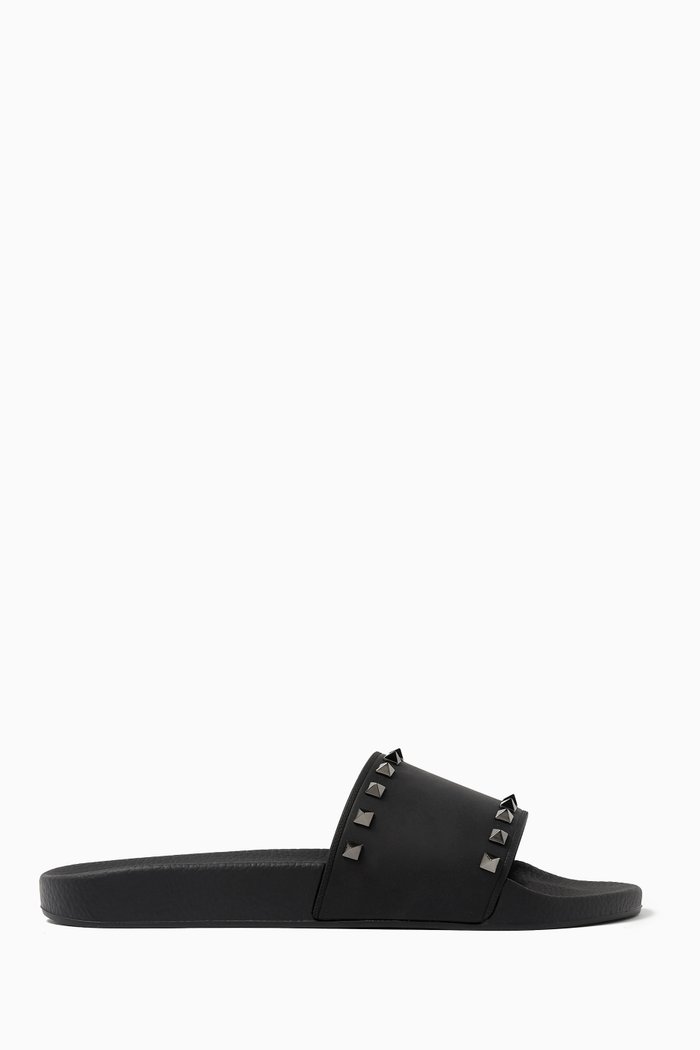 

Valentino Garavani Rockstud Slides in Rubber, Black