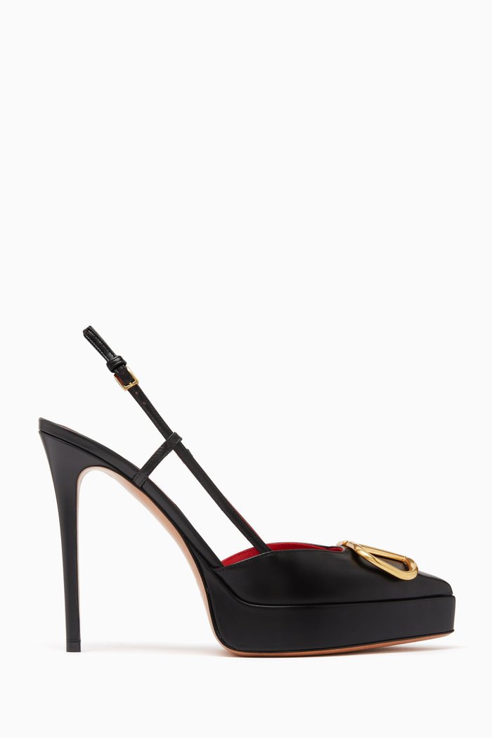 

Valentino Garavani VLogo 120 Slingback Platform Pumps in Leather, Black