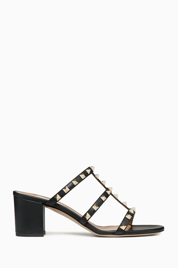 Valentino Garavani Rockstud 60 Slide Sandals in Leather, Black