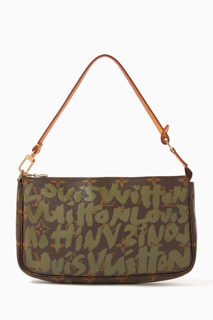 

x Stephen Sprouse Graffiti Pochette Accessoires Bag in Coated-canvas, Brown