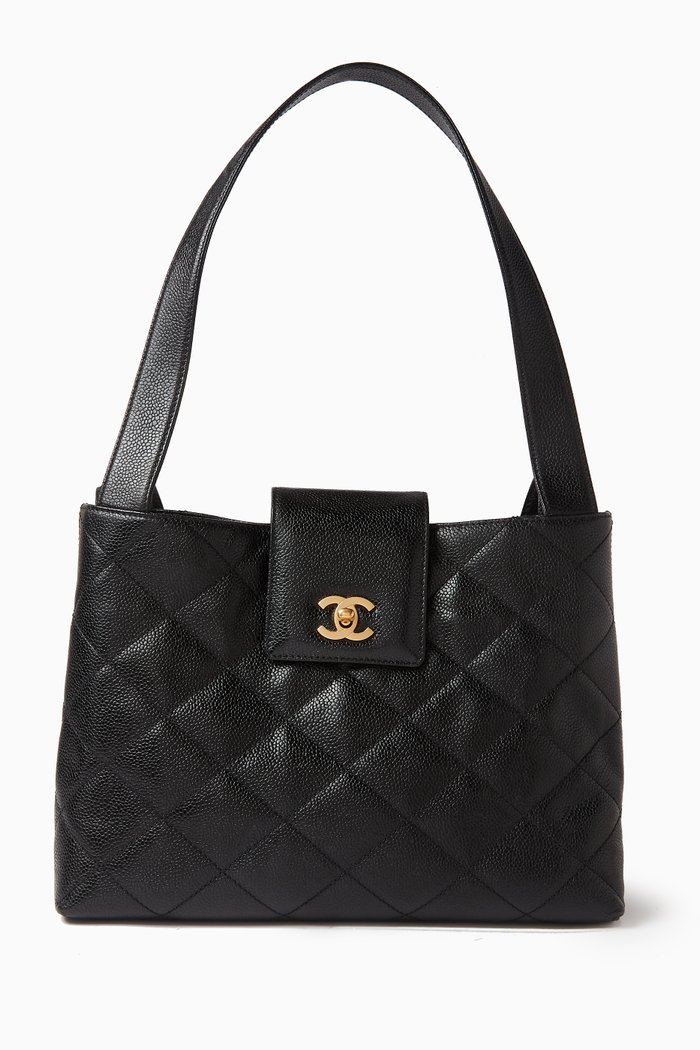 Top-handle Shoulder Bag in Caviar Leather, Black