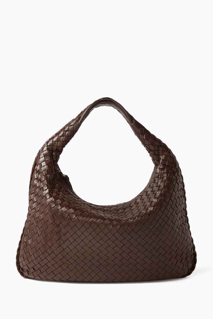 

Shoulder Bag in Intrecciato Leather, Brown