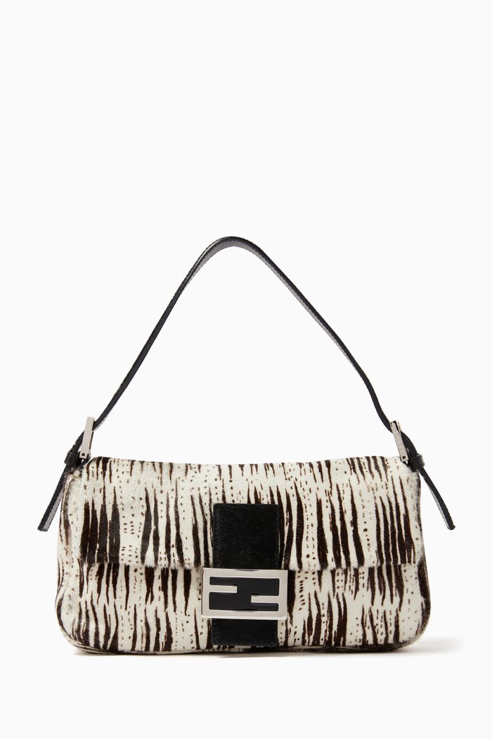 Animal-print Baguette Shoulder Bag in Pony Hair Leather, White