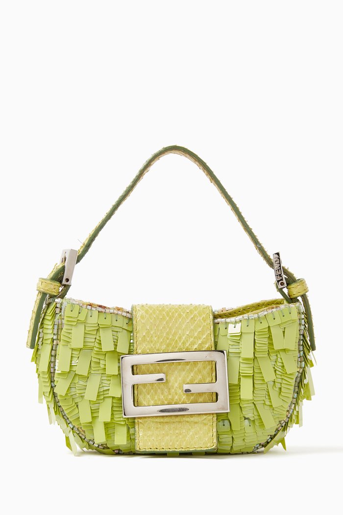 

Croissant Bag in Snakeskin & Sequin-embellished, Green