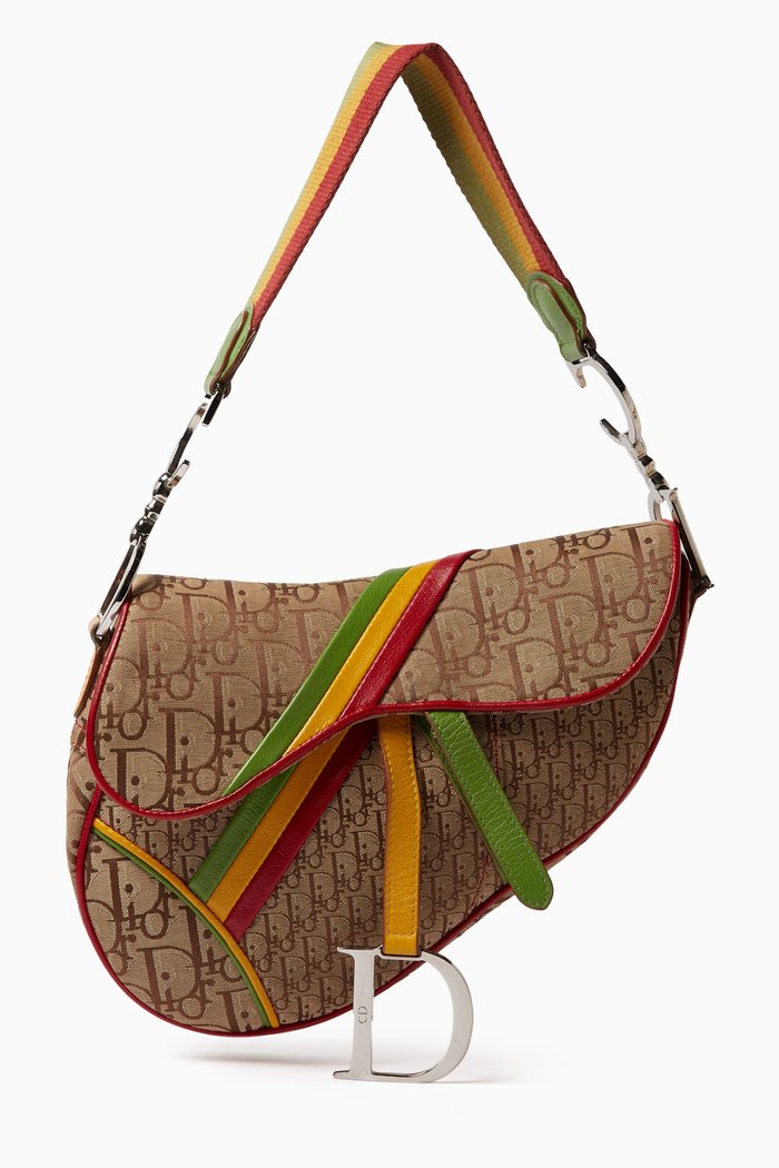 Galliano Rasta-print Saddle Bag in Canvas & Leather, Brown
