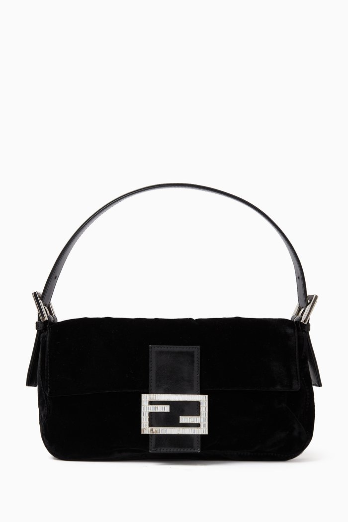 

Vintage Embellished Baguette Shoulder Bag in Velvet, Black