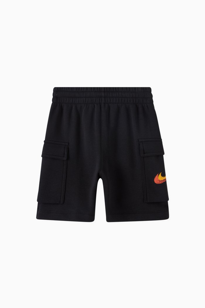 Logo Cargo Shorts in Cotton Blend Fleece, Black