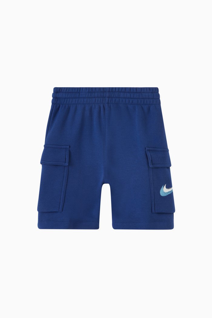 Logo Cargo Shorts in Cotton Blend Fleece, Blue