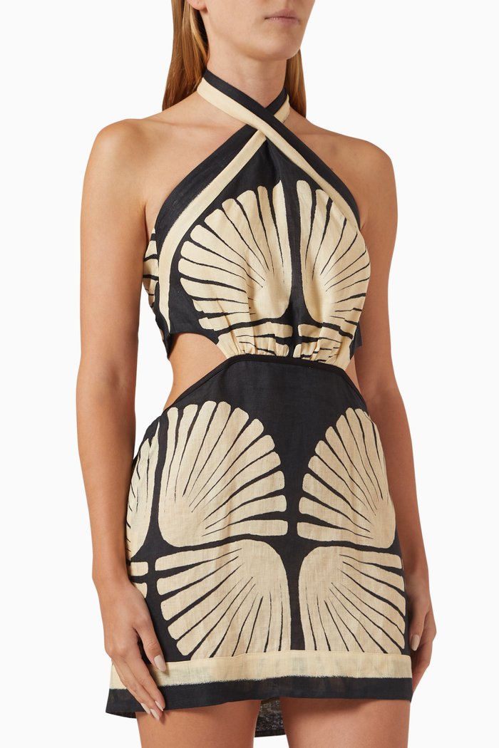

River Ritual Printed Mini Dress in Linen, Black
