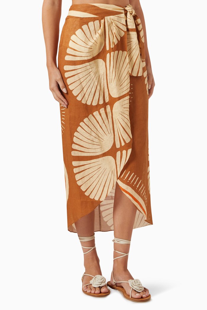 

Amazon Echoes Midi Skirt in Linen, Brown