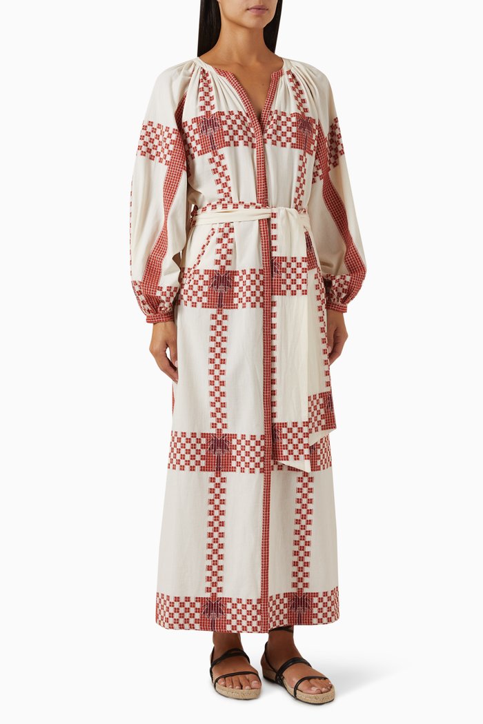 

Diosa Geometrica Maxi Dress in Cotton, White
