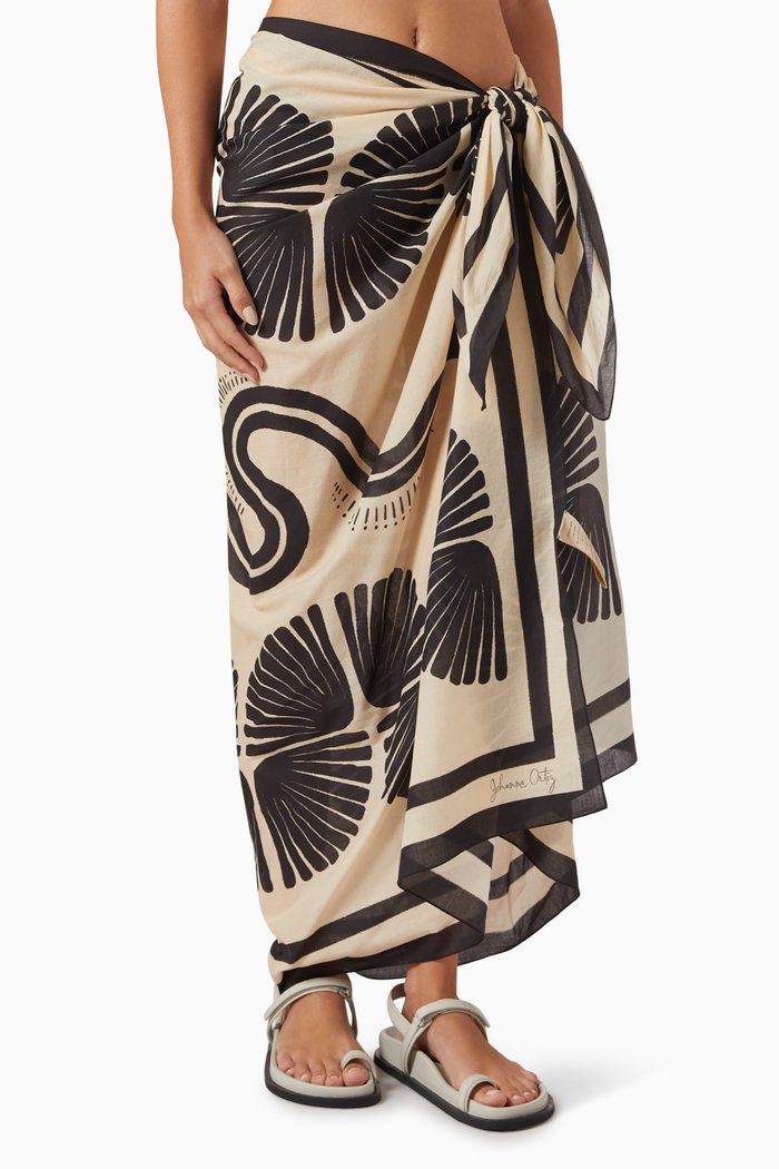 

Kene Printed Pareo in Cotton, Black