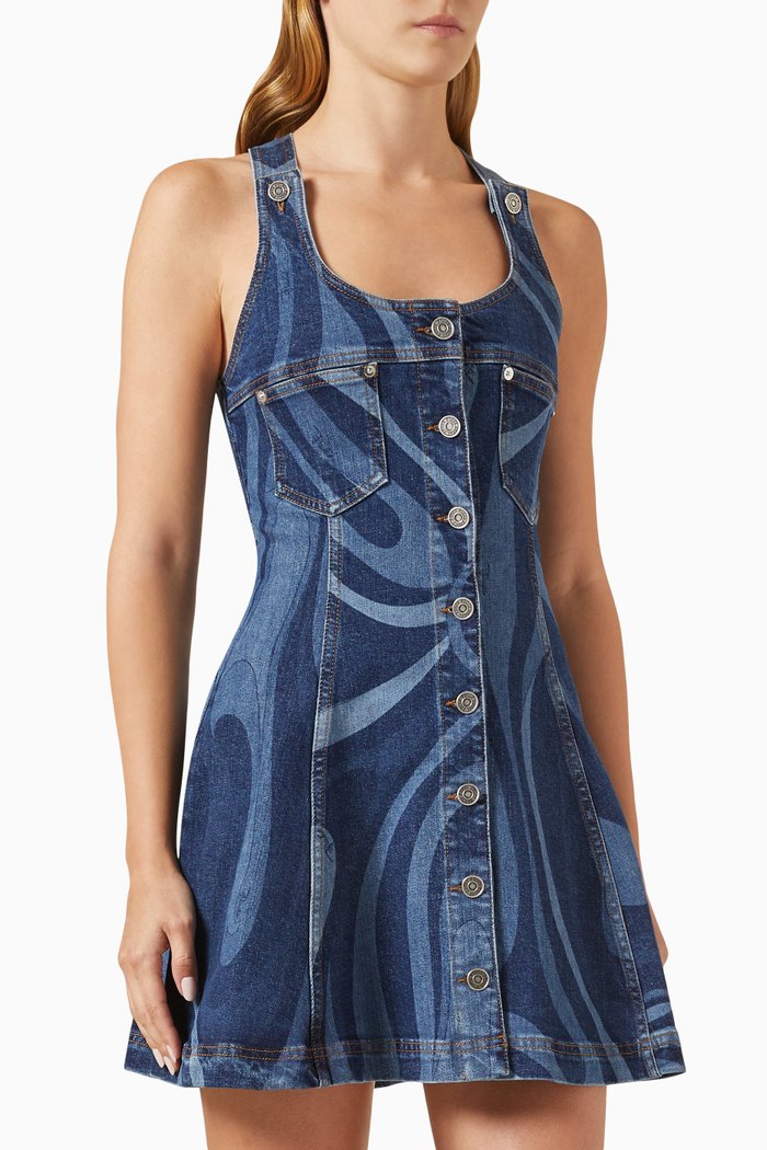 

Marmo-print Mini Dress in Denim, Blue