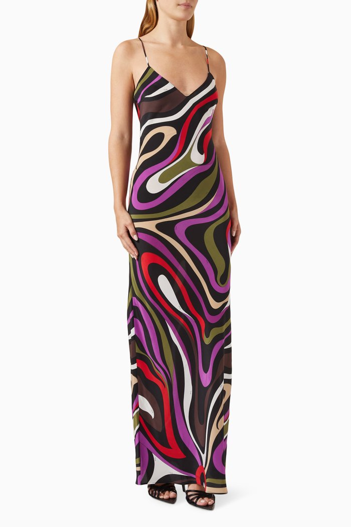 

Marmo-print Maxi Dress in Crepe de Chine, Multicolour