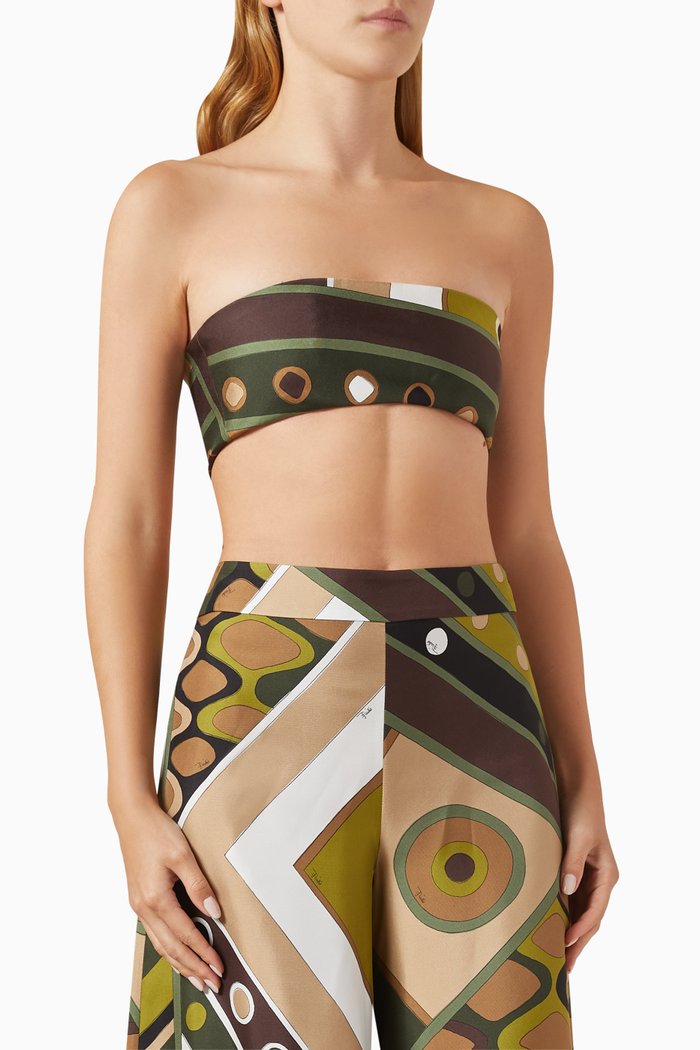 

Vivara-print Bandeau Top in Silk-twill, Green