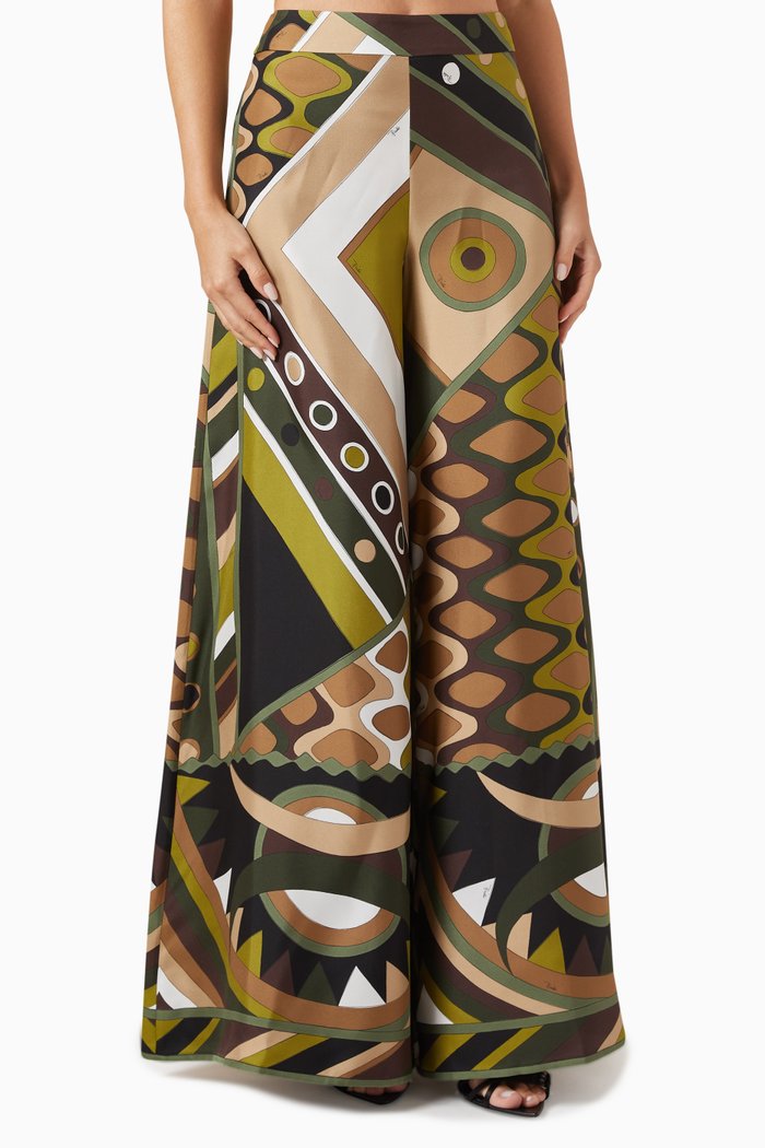 

Vivara-print Wide-leg Pants in Silk-twill, Green