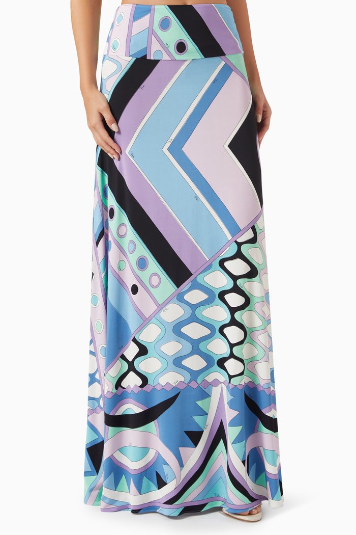 

Vivara-print Maxi Skirt in Satin-jersey, Blue