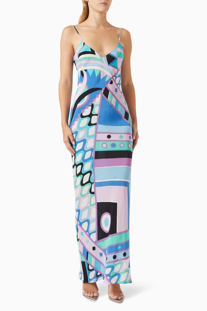 

Vivara-print Slip Maxi Dress in Silk, Blue