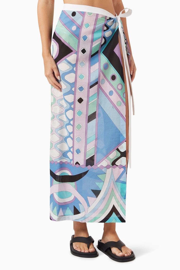 

Vivara-print Wrap Maxi Skirt in Cotton-muslin, Blue