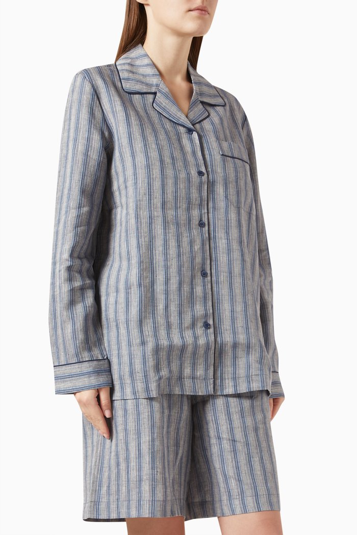 Striped Pyjama Set in Linen, Grey