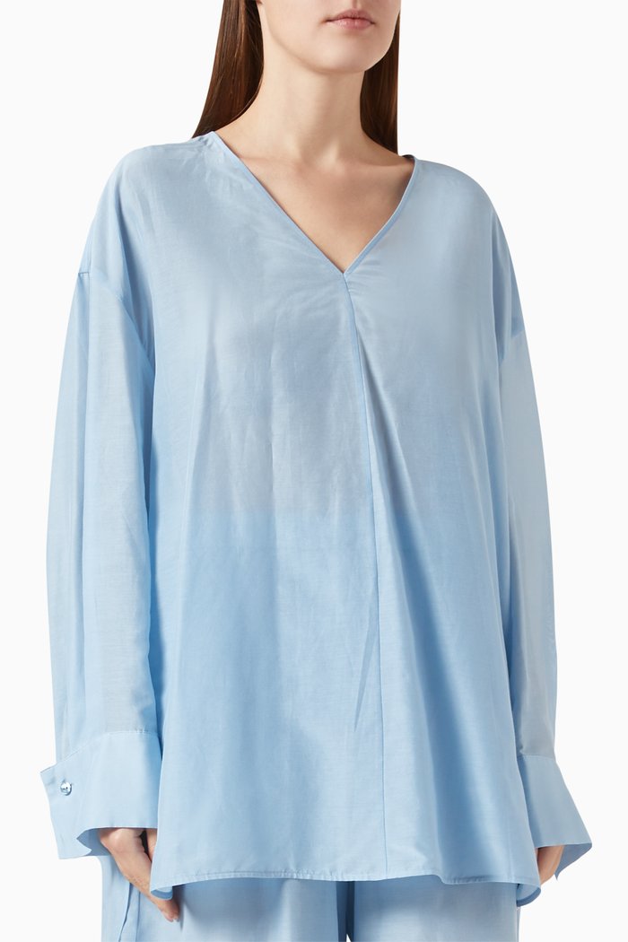 

Oversized High-low Blouse in Cotton-silk, Blue