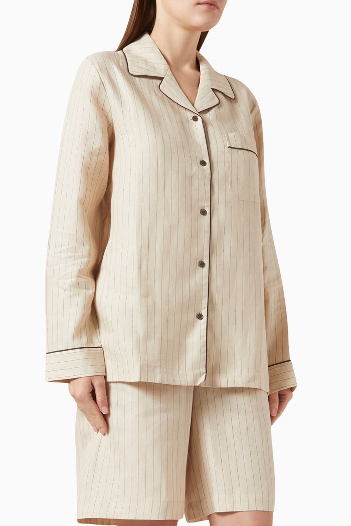 

Striped Pyjama Set in Linen, Neutral