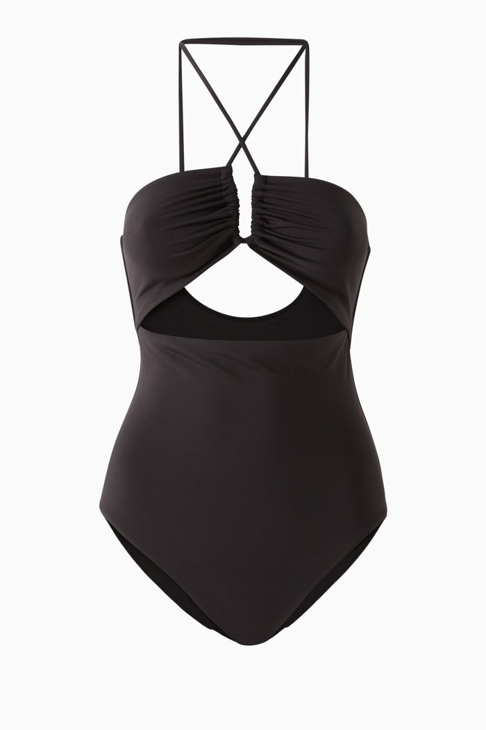 Cut-out One-piece Swimsuit in Recycled-nylon, Black