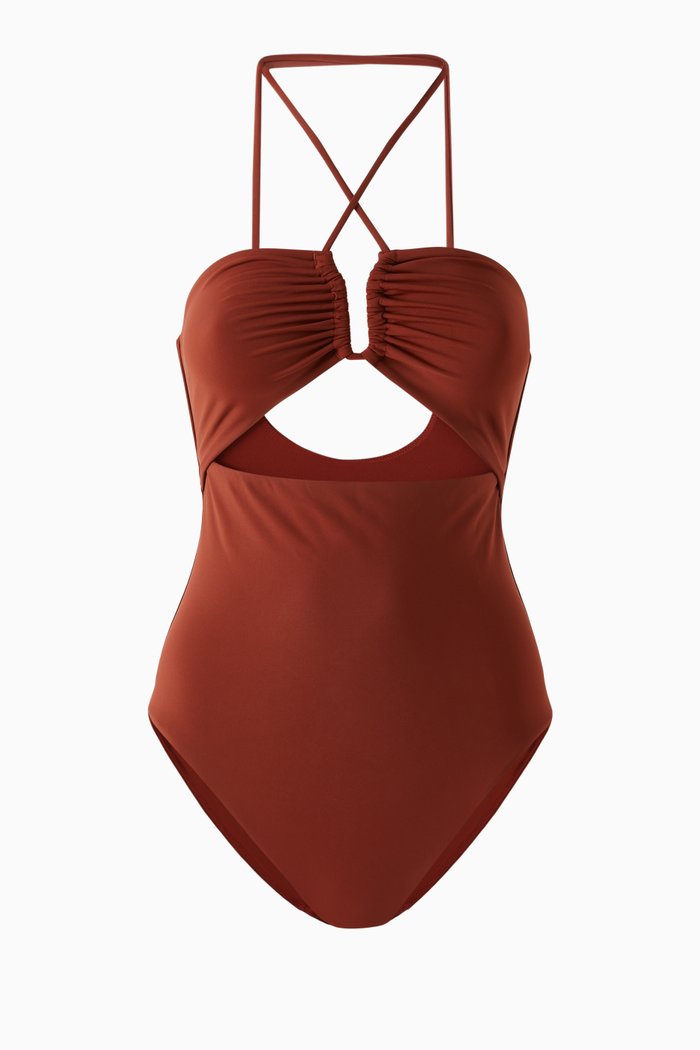 

Cut-out One-piece Swimsuit in Recycled-nylon, Brown