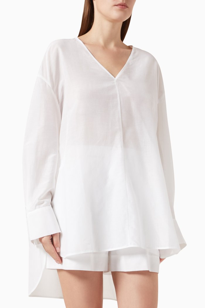 

Oversized High-low Blouse in Cotton-silk, White