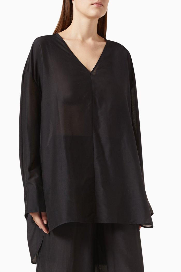 

Oversized High-low Blouse in Cotton-silk, Black