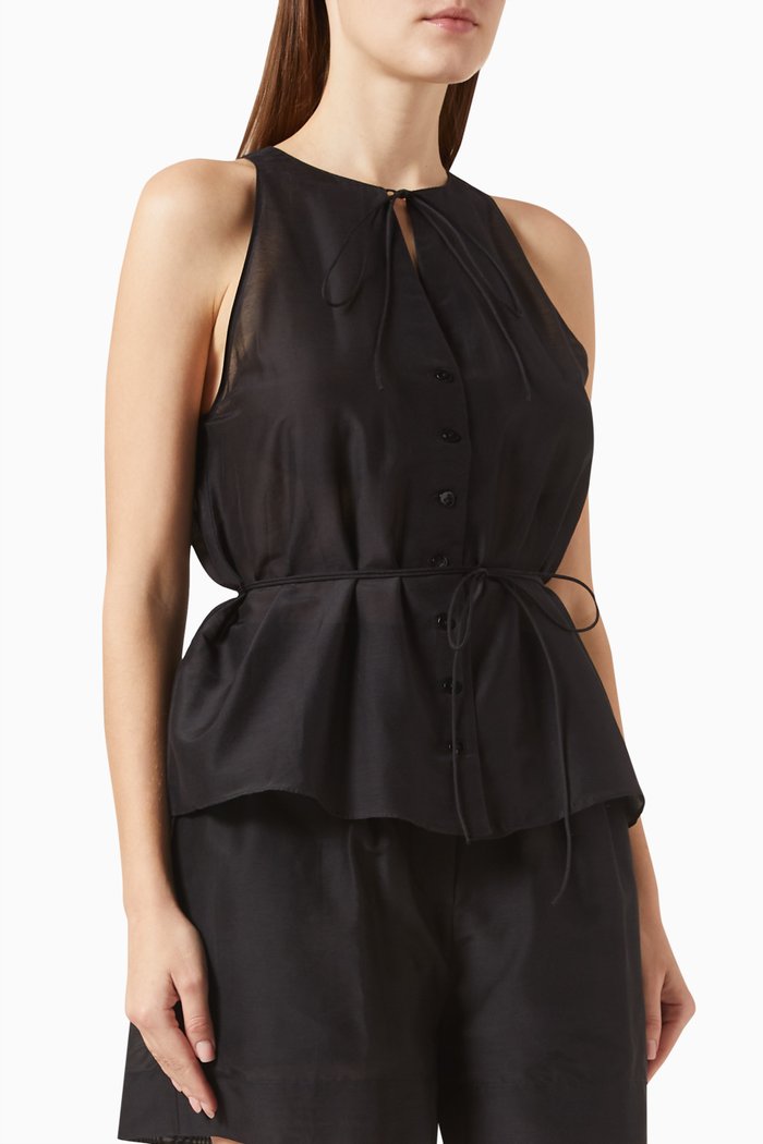 Tie-up Top in Cotton-silk, Black