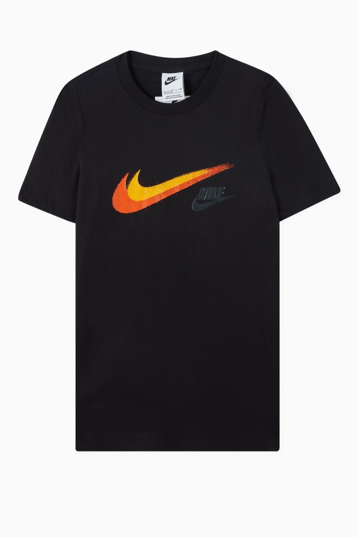 

Swoosh Graphic Logo T-shirt in Cotton Jersey, Black