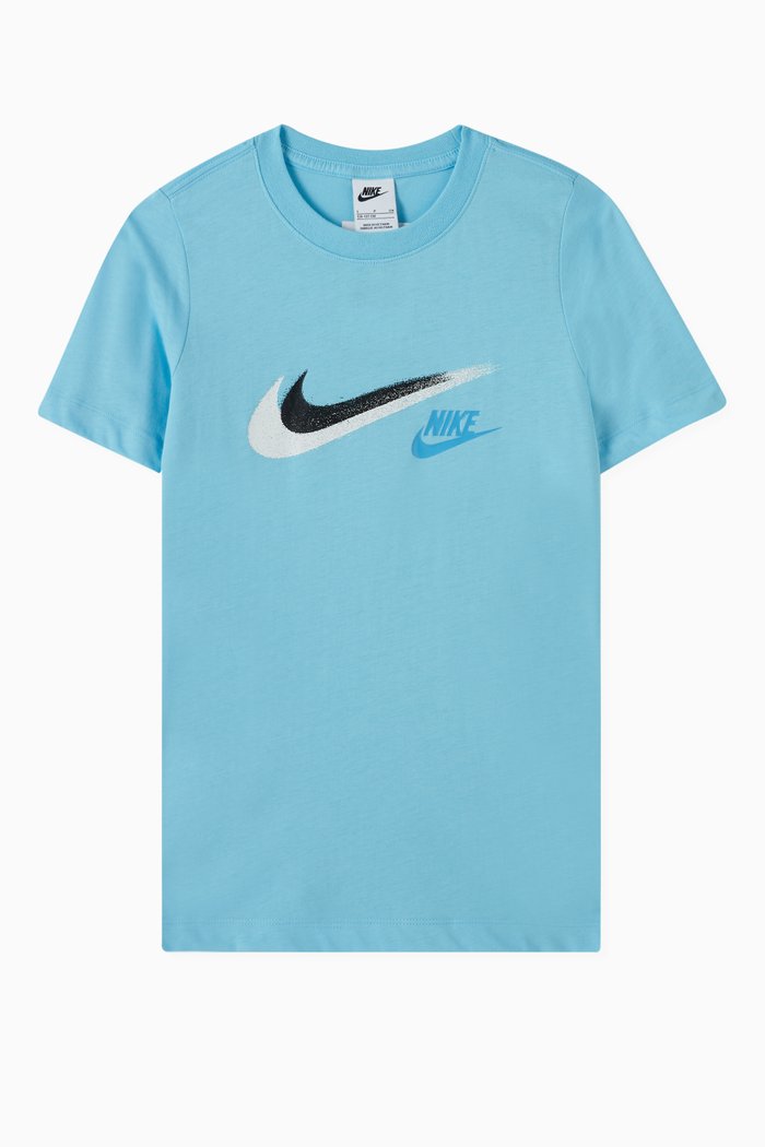 Swoosh Graphic Logo T-shirt in Cotton Jersey, Blue