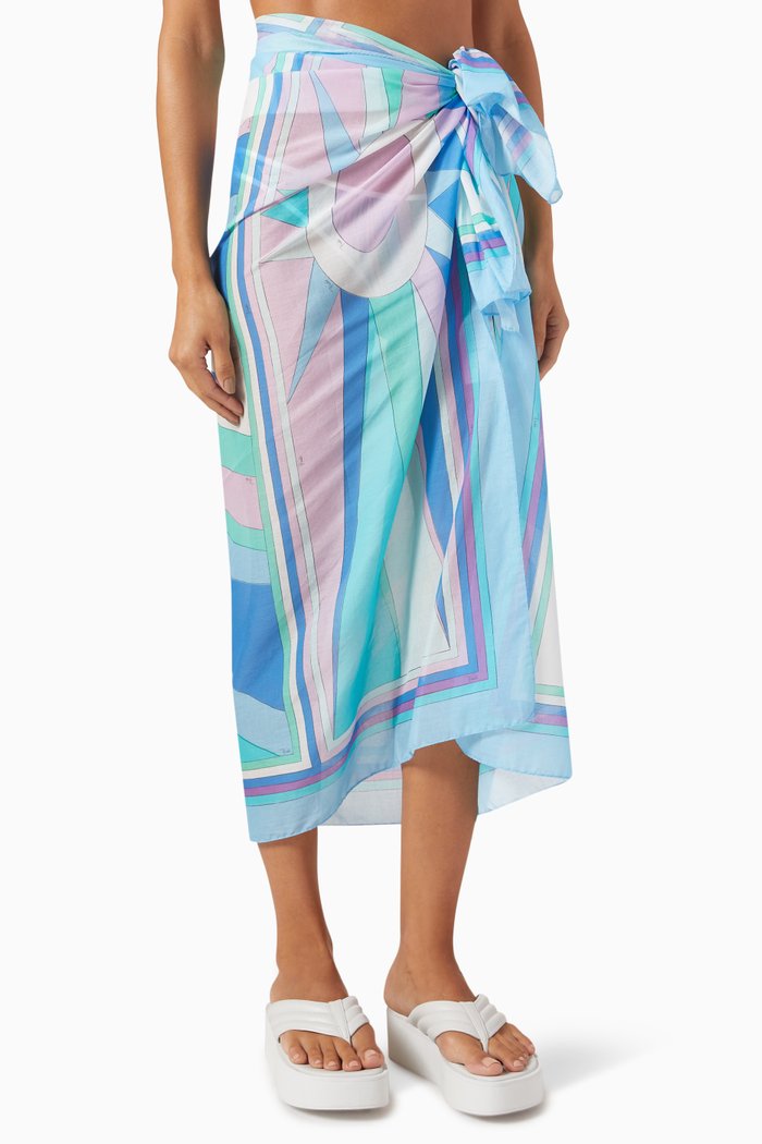 

Cigni-print Pareo in Cotton, Blue