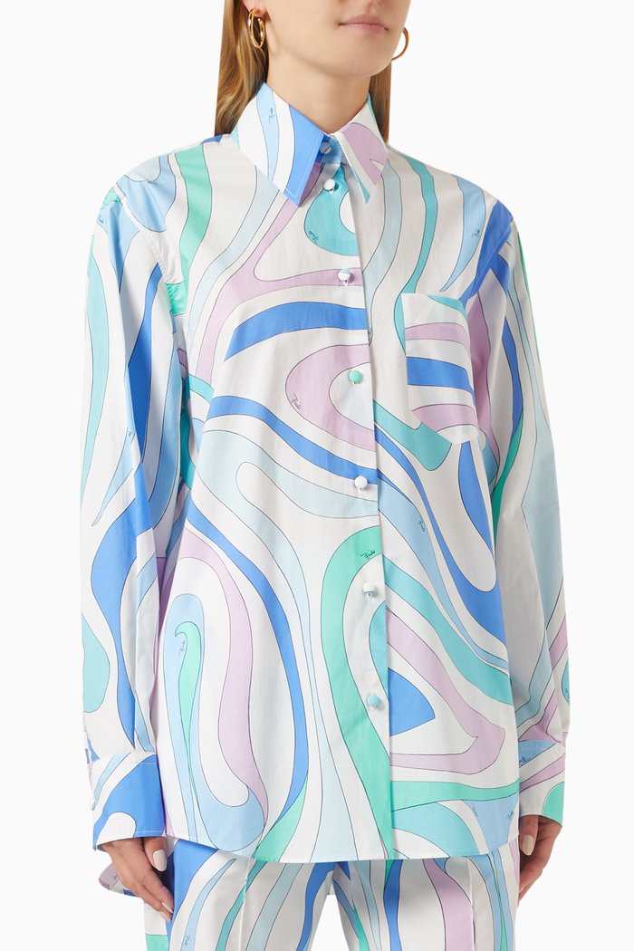 

Marmo-print Shirt in Cotton-poplin, Blue