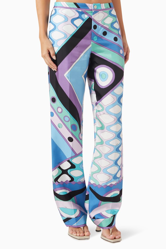 

Vivara-print Pants in Silk-twill, Blue