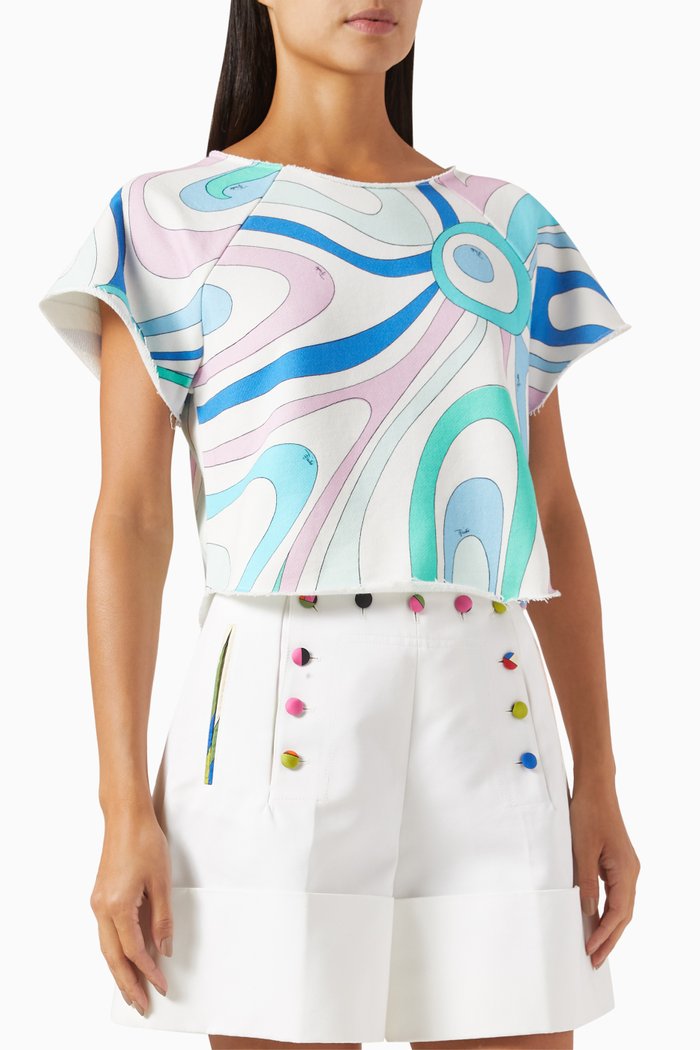 

Marmo Print Top in Cotton-fleece, Blue