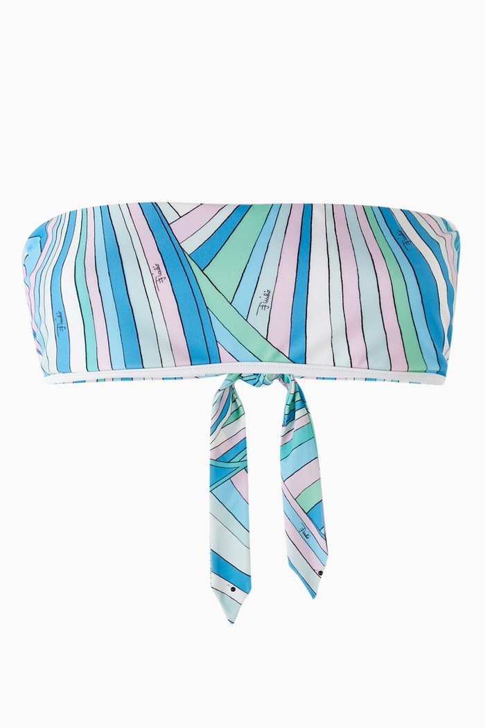 

Iride-print Bandeau Bikini Top in Eco-LYCRA®, Blue