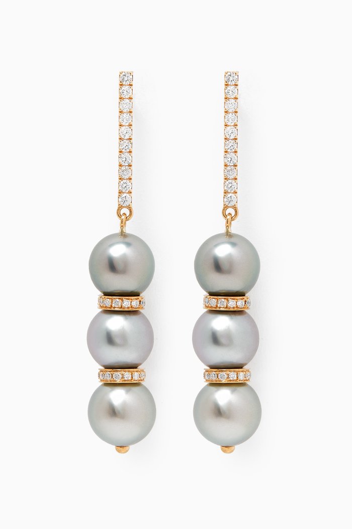 Amulette Pearl & Diamond Earrings in 18kt Yellow Gold