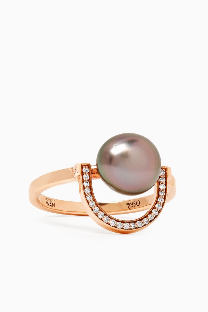 

Entrelace Diamond & Pearl Ring in 18kt Rose Gold