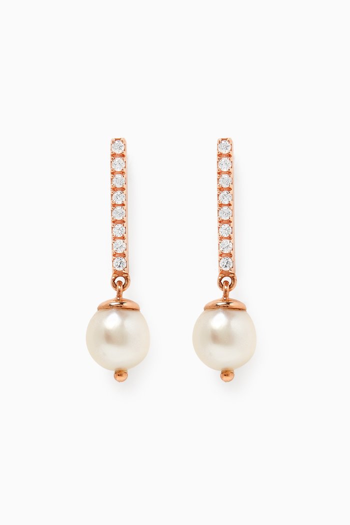 

Amulette Pearl & Diamond Drop Earrings in 18kt Rose Gold