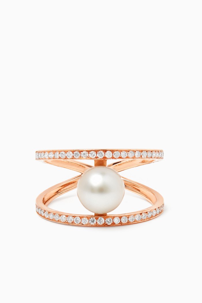 Zoja Diamond & Pearl Ring in 18kt Rose Gold